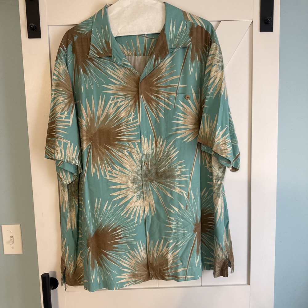 Caribbean Joe Palm Tree Print Short Sleeve Button Up Shirt Top Men's XXL 2X